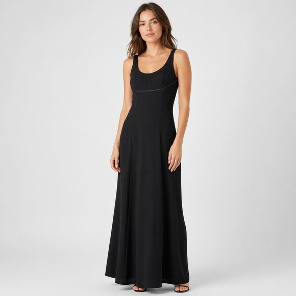 Ann Taylor Dresses & Skirts - Ann Taylor Maxi Dress Black Empire Waist Sleeveless Gown Prom Y2K Goth Wedding 2